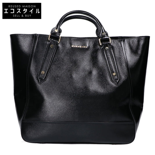 BURBERRY Black Patent Leather Gold Hardware Large Tote Bag