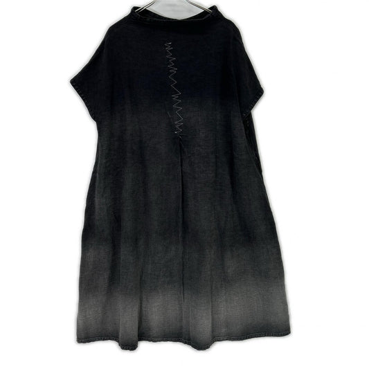 【SALE】 m mefu メフウ（芽風） 14125017 ブラック コットンリネン混 ショートスリーブ デニムドレスwワンピース ワンピース
