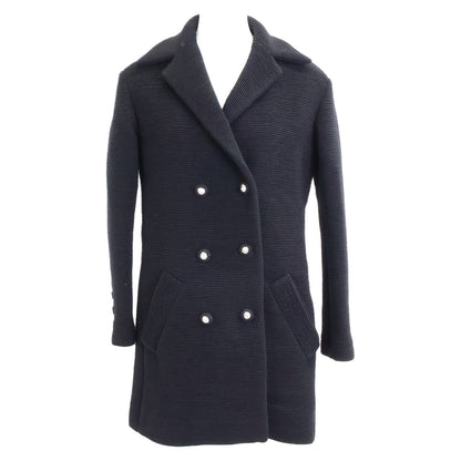 CHANEL Beautiful Domestic Authentic 24-25AW P78175V69999 Wool x Silk Lining Lion Button Double Breasted Rib Jersey Long Jacket Jacket 34 Women's