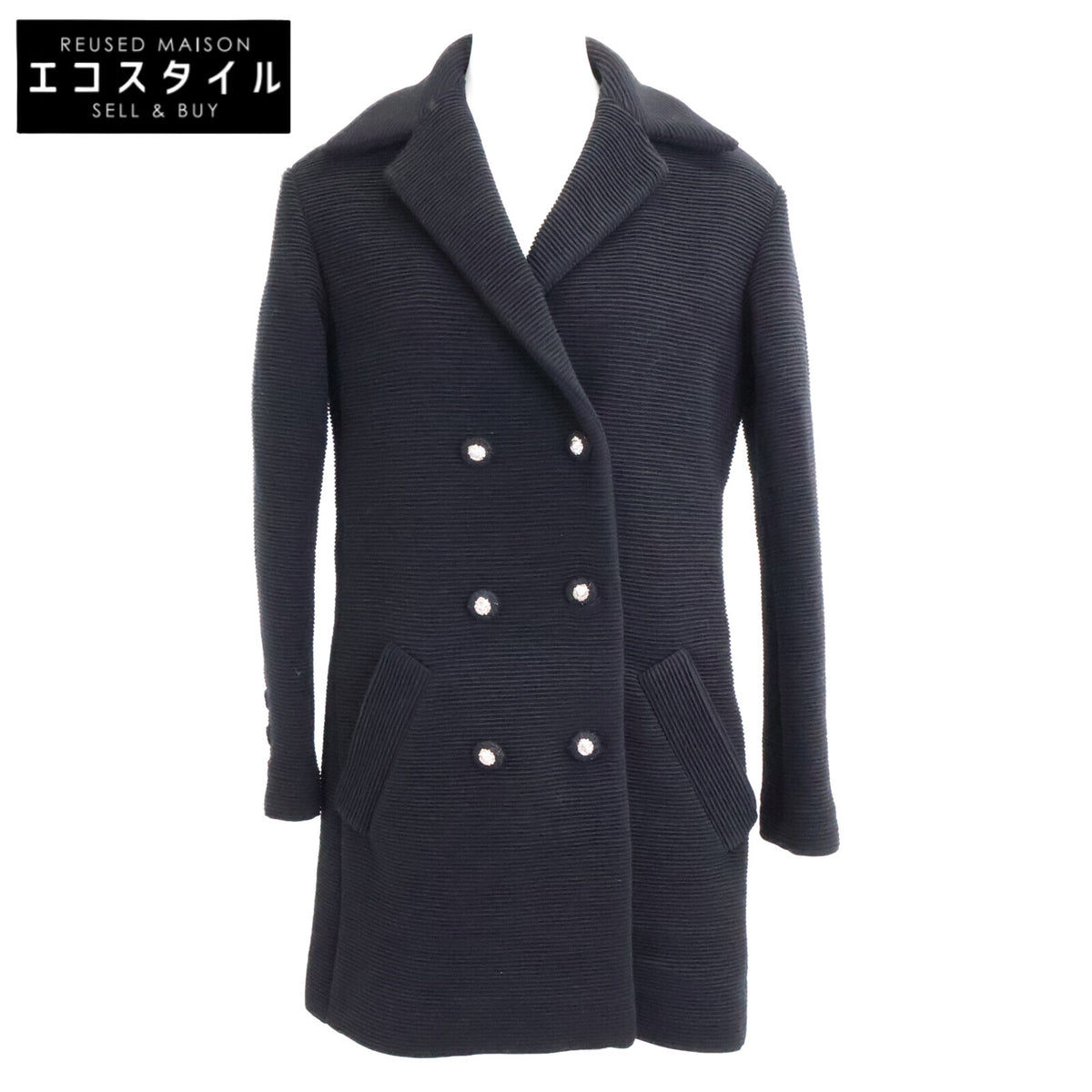 CHANEL シャネル 美品 国内正規 24-25AW P78175V69999 ウール×シルクライニング ライオン釦 ダブルブレスト リブジャージーロングジャケット ジャケット