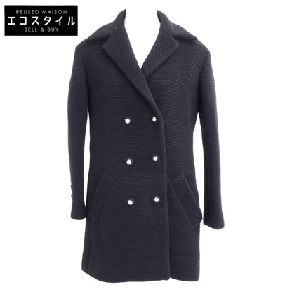 CHANEL Beautiful Domestic Authentic 24-25AW P78175V69999 Wool x Silk Lining Lion Button Double Breasted Rib Jersey Long Jacket Jacket 34 Women's