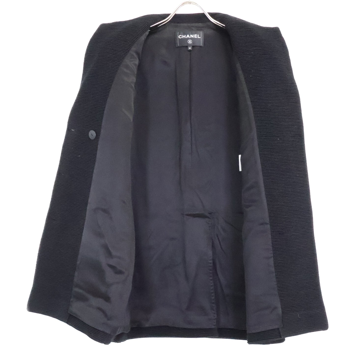 CHANEL Beautiful Domestic Authentic 24-25AW P78175V69999 Wool x Silk Lining Lion Button Double Breasted Rib Jersey Long Jacket Jacket 34 Women's