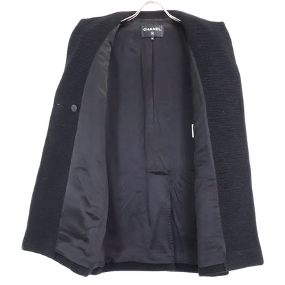 CHANEL Beautiful Domestic Authentic 24-25AW P78175V69999 Wool x Silk Lining Lion Button Double Breasted Rib Jersey Long Jacket Jacket 34 Women's