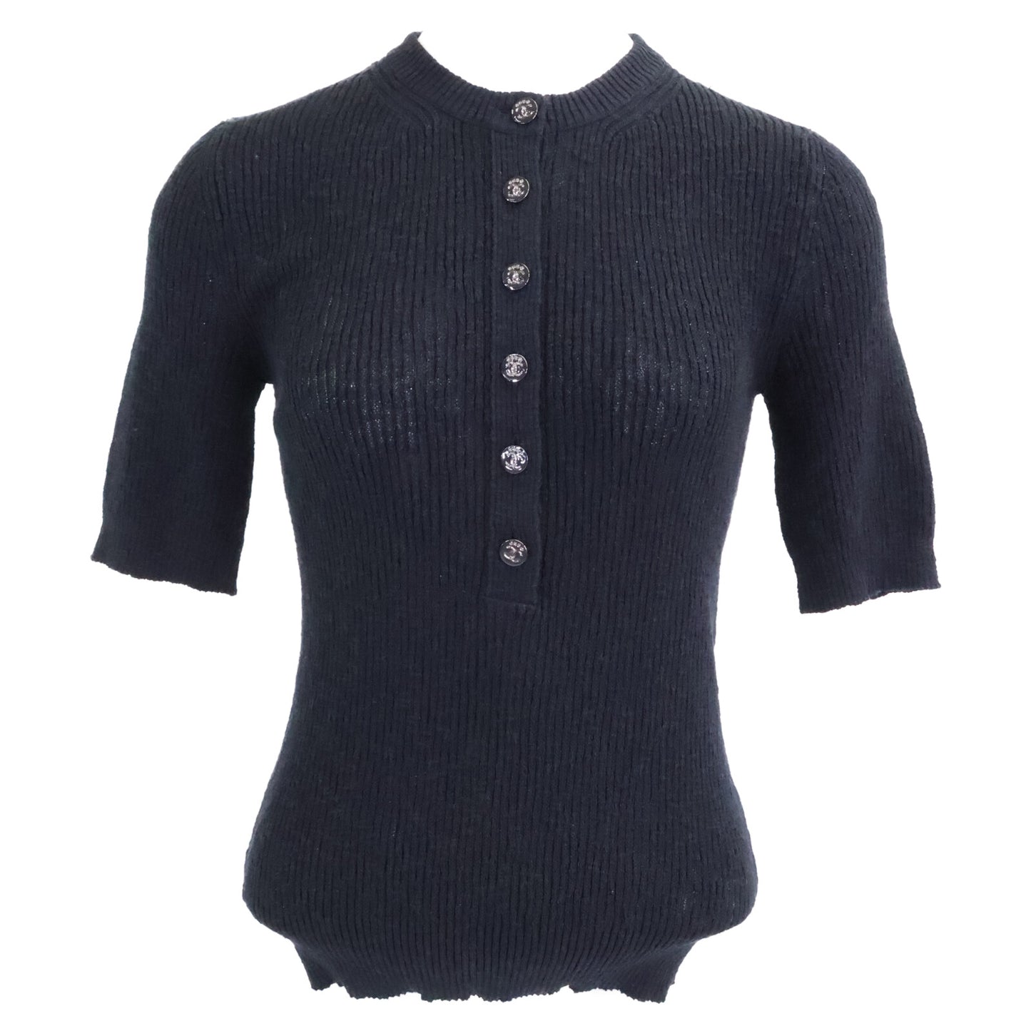 CHANEL シャネル 新品同様 国内正規 25SS P78616K11464 ココビーチ ココボタン ショートスリーブコットンニット トップス