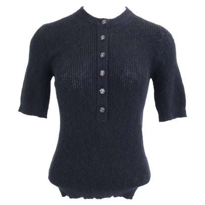 CHANEL シャネル 新品同様 国内正規 25SS P78616K11464 ココビーチ ココボタン ショートスリーブコットンニット トップス