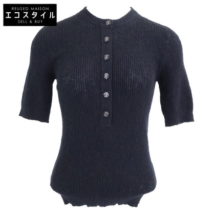 CHANEL シャネル 新品同様 国内正規 25SS P78616K11464 ココビーチ ココボタン ショートスリーブコットンニット トップス