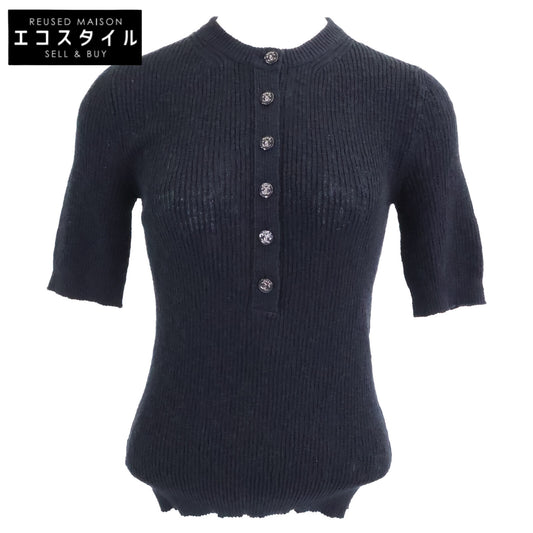 CHANEL シャネル 新品同様 国内正規 25SS P78616K11464 ココビーチ ココボタン ショートスリーブコットンニット トップス