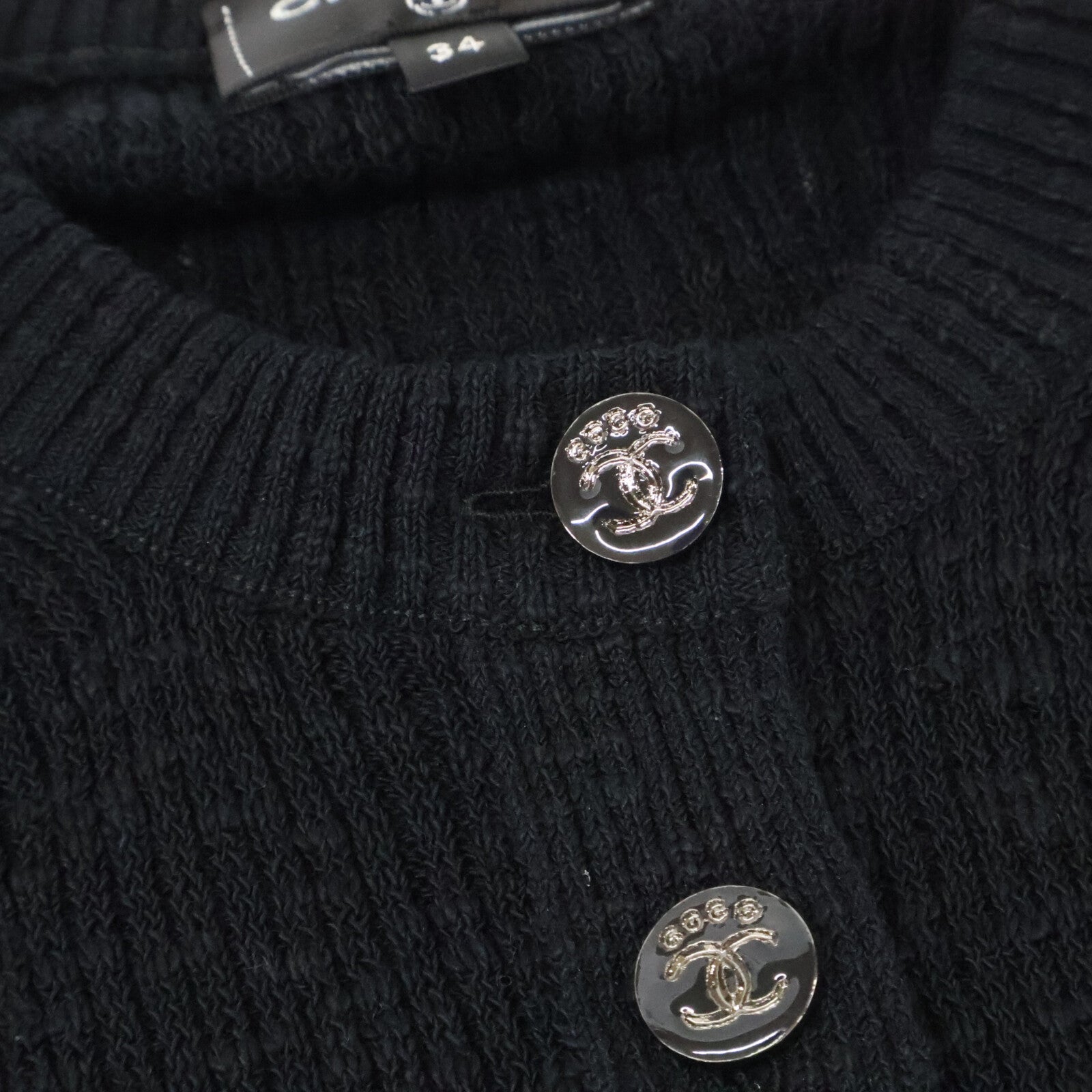 CHANEL シャネル 新品同様 国内正規 25SS P78616K11464 ココビーチ ココボタン ショートスリーブコットンニット トップス