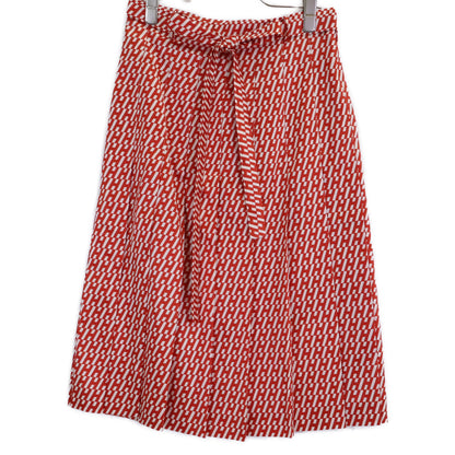 HERMES Hermès Like New Domestic Regular RE EDITION1973 5H0399DQ Wool Silk H-Pattern Belted Tuck Flare Skirt