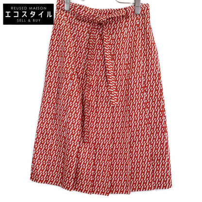 HERMES Hermès Like New Domestic Regular RE EDITION1973 5H0399DQ Wool Silk H-Pattern Belted Tuck Flare Skirt