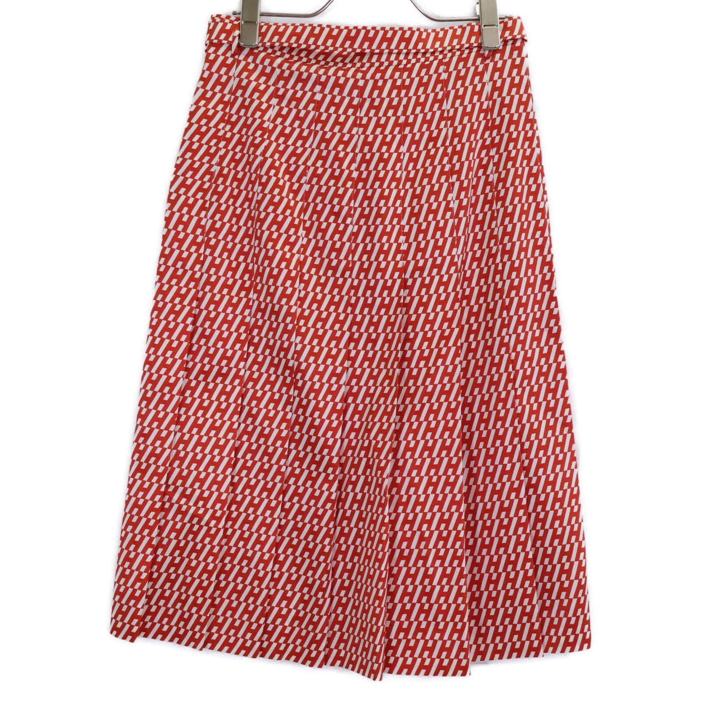 HERMES Hermès Like New Domestic Regular RE EDITION1973 5H0399DQ Wool Silk H-Pattern Belted Tuck Flare Skirt