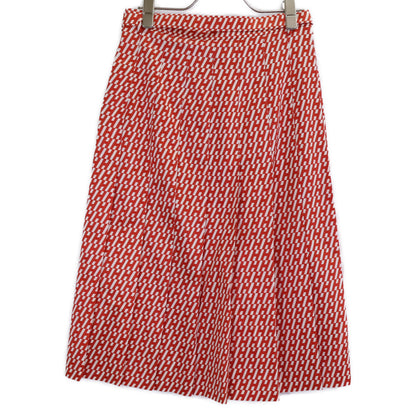 HERMES Hermès Like New Domestic Regular RE EDITION1973 5H0399DQ Wool Silk H-Pattern Belted Tuck Flare Skirt