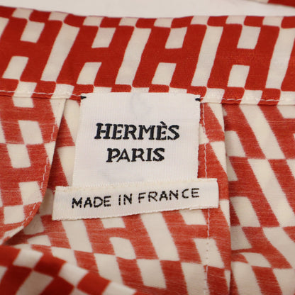 HERMES Hermès Like New Domestic Regular RE EDITION1973 5H0399DQ Wool Silk H-Pattern Belted Tuck Flare Skirt
