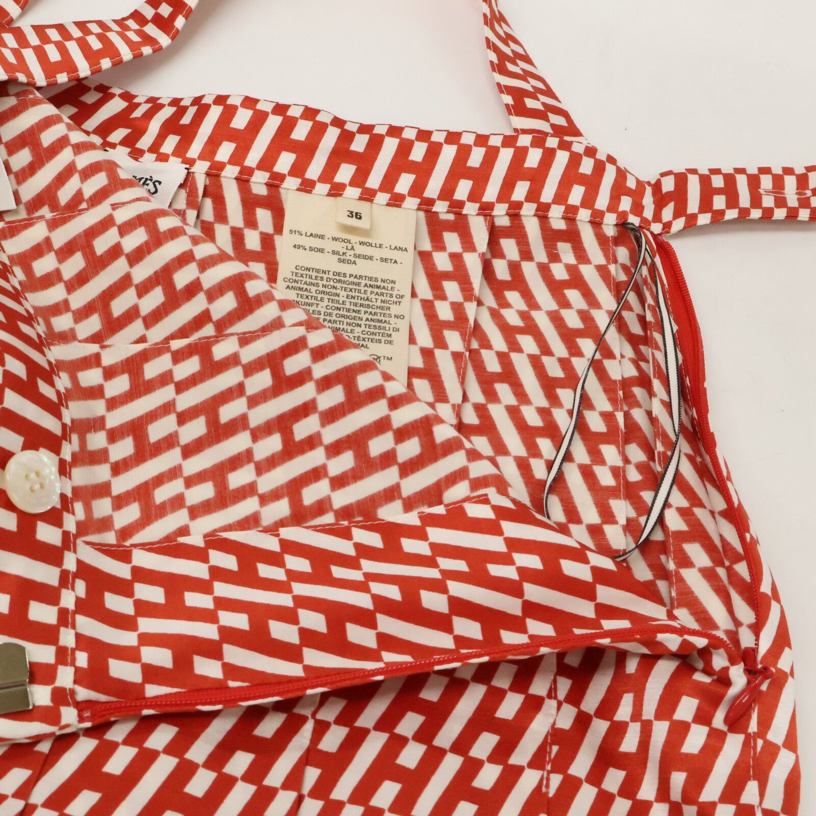 HERMES Hermès Like New Domestic Regular RE EDITION1973 5H0399DQ Wool Silk H-Pattern Belted Tuck Flare Skirt