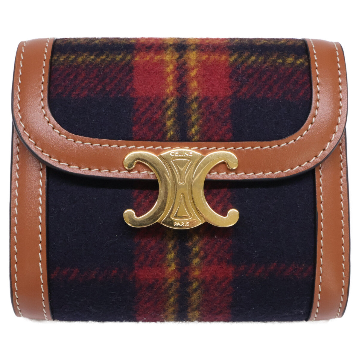 CELINE Celine [Brand New] 2024 Model 10D782GEO.14ML SMALL FLAP WALLET Tartan Check/Calfskin Triomphe Small Flap Wallet Trifold Wallet (with coin purse) Ladies