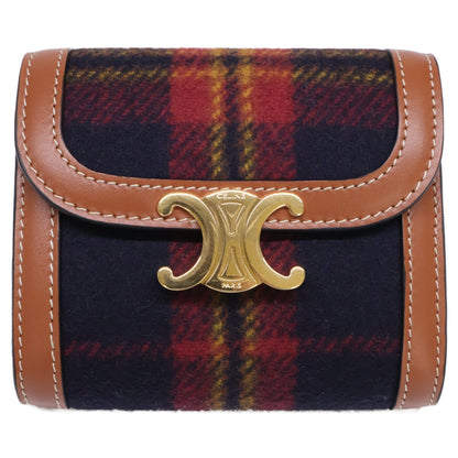 CELINE Celine [Brand New] 2024 Model 10D782GEO.14ML SMALL FLAP WALLET Tartan Check/Calfskin Triomphe Small Flap Wallet Trifold Wallet (with coin purse) Ladies
