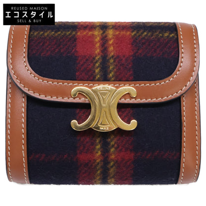 CELINE Celine [Brand New] 2024 Model 10D782GEO.14ML SMALL FLAP WALLET Tartan Check/Calfskin Triomphe Small Flap Wallet Trifold Wallet (with coin purse) Ladies