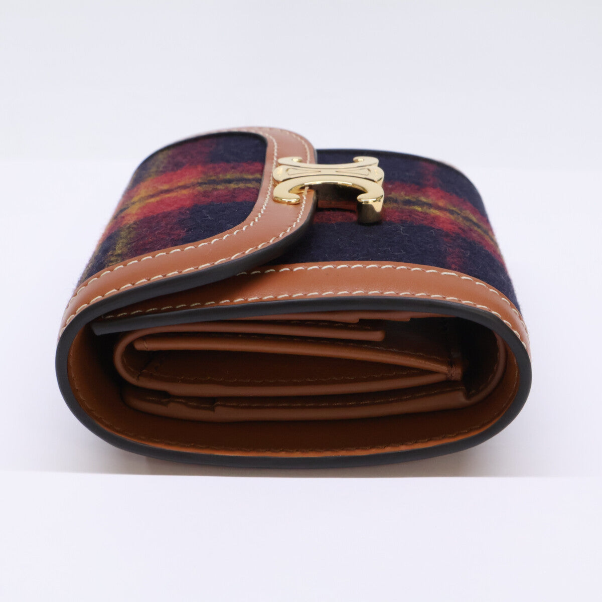 CELINE Celine [Brand New] 2024 Model 10D782GEO.14ML SMALL FLAP WALLET Tartan Check/Calfskin Triomphe Small Flap Wallet Trifold Wallet (with coin purse) Ladies