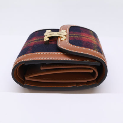 CELINE Celine [Brand New] 2024 Model 10D782GEO.14ML SMALL FLAP WALLET Tartan Check/Calfskin Triomphe Small Flap Wallet Trifold Wallet (with coin purse) Ladies