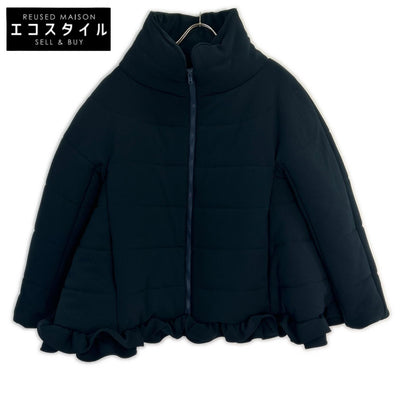 YOKO CHAN Near-New YCC-523-197 Polyester×Rayon Ruffle-Design Padded Zip-Up Mid-Length Coat