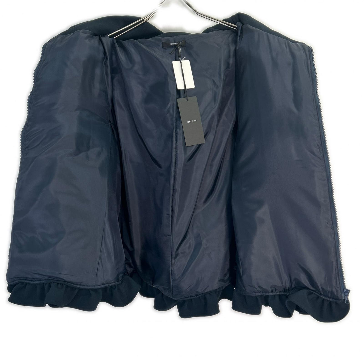 YOKO CHAN Near-New YCC-523-197 Polyester×Rayon Ruffle-Design Padded Zip-Up Mid-Length Coat