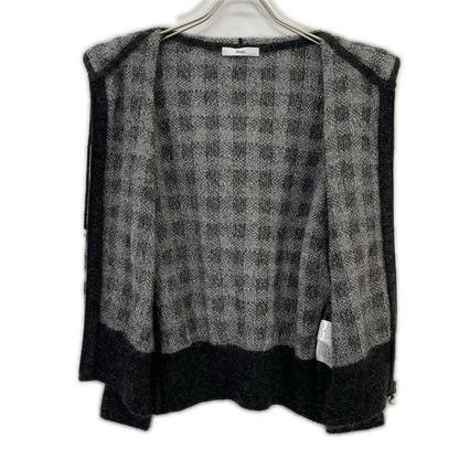 Rene 6342110 Gray Kid Mohair x Nylon x Wool Check Pearl Zip Knit Hoodie Top