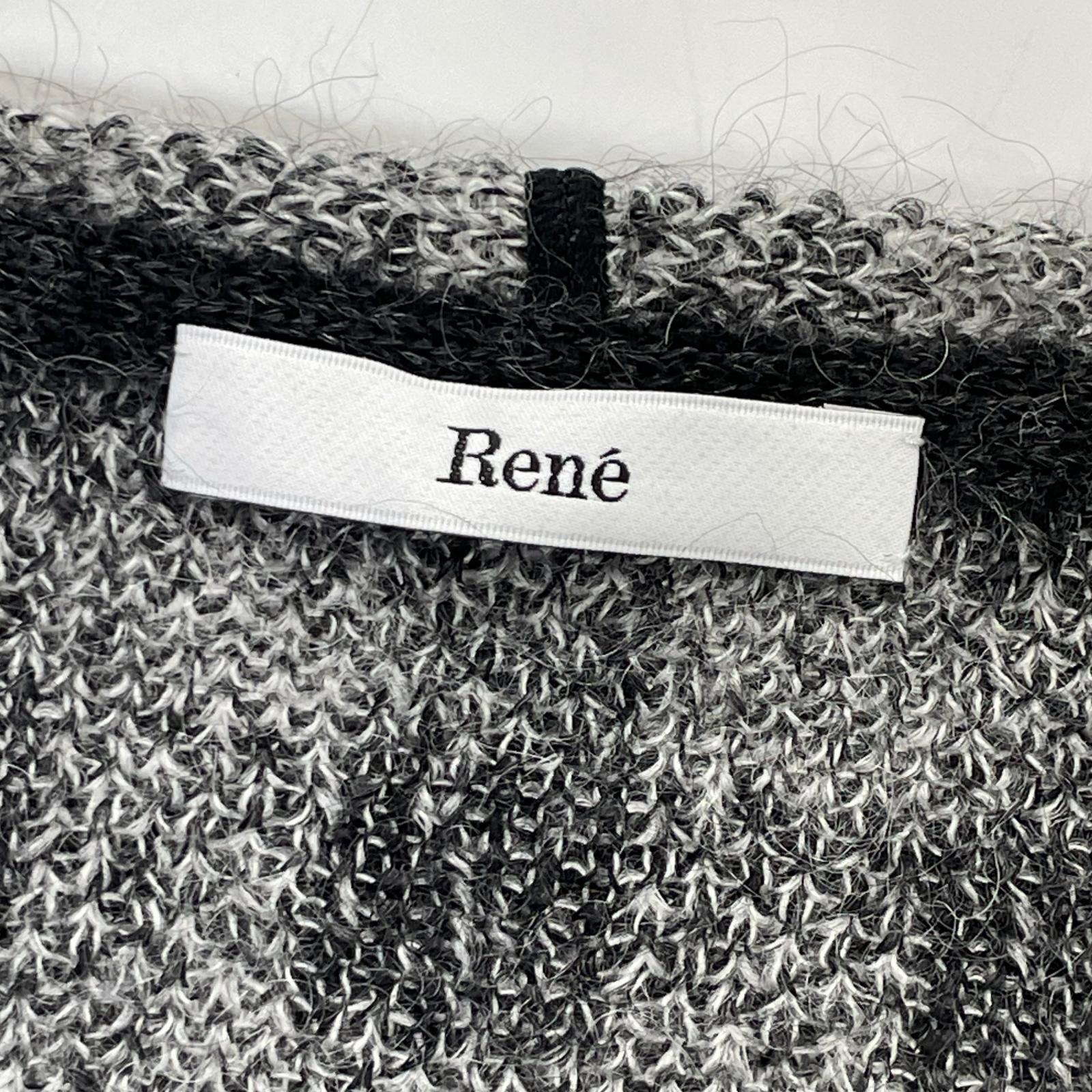 Rene 6342110 Gray Kid Mohair x Nylon x Wool Check Pearl Zip Knit Hoodie Top