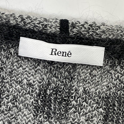 Rene 6342110 Gray Kid Mohair x Nylon x Wool Check Pearl Zip Knit Hoodie Top