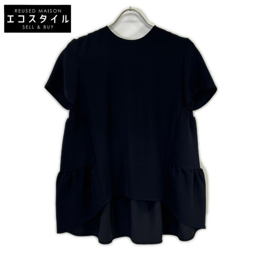 YOKOCHAN YCB-121-250 Black Polyester Half-Sleeve Back Tiered Blouse Top
