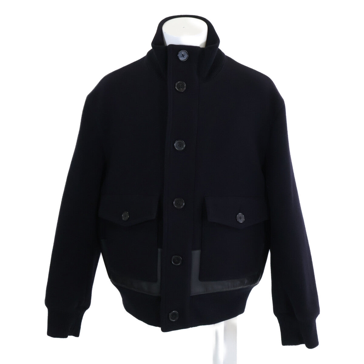 Wool Calfskin Detail Stand Collar Leather Combination Blouson/Jacket Jacket 58 Men's