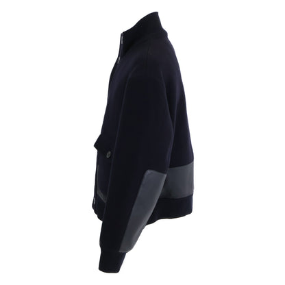 Wool Calfskin Detail Stand Collar Leather Combination Blouson/Jacket Jacket 58 Men's