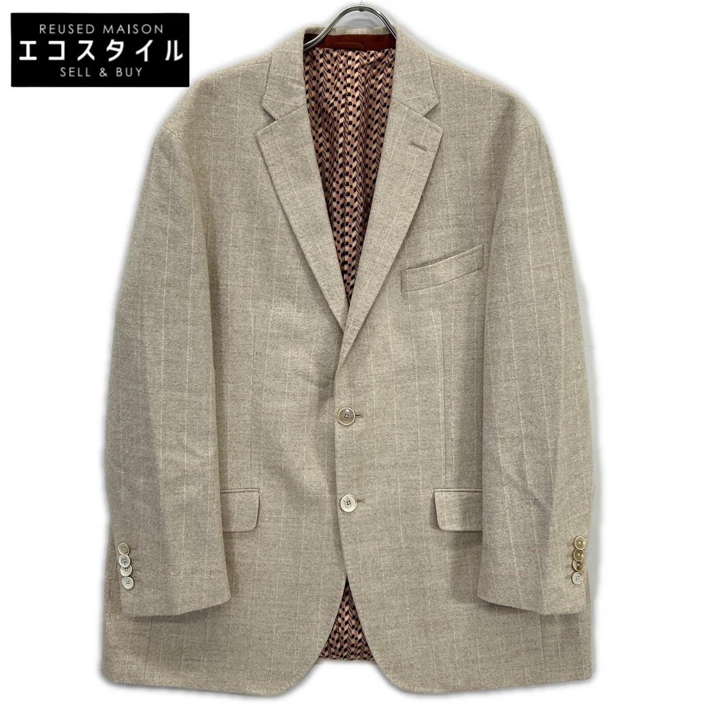 ETRO 232-11807-0021 Beige Alpaca Blend Fully Lined Side Vent 2B Striped Tailored Jacket