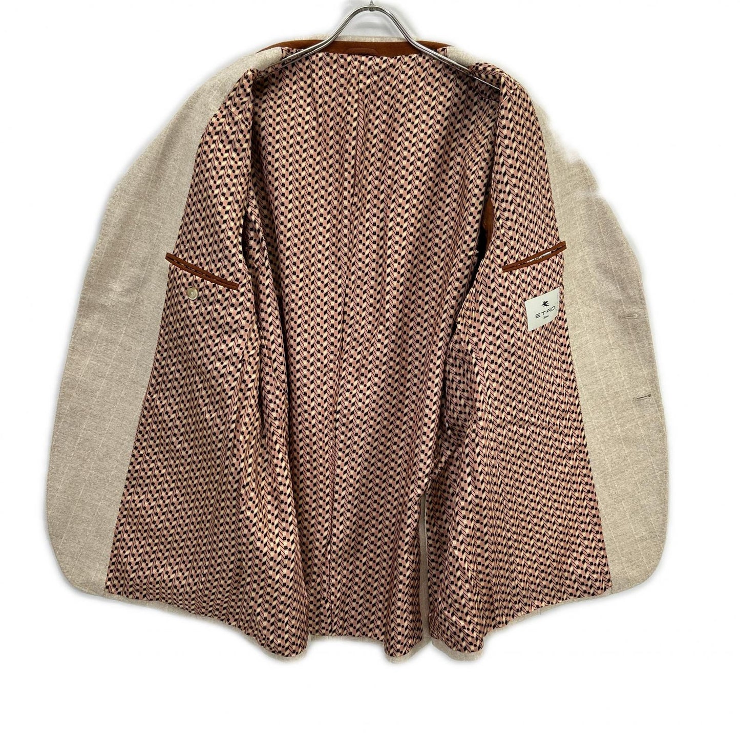 ETRO 232-11807-0021 Beige Alpaca Blend Fully Lined Side Vent 2B Striped Tailored Jacket