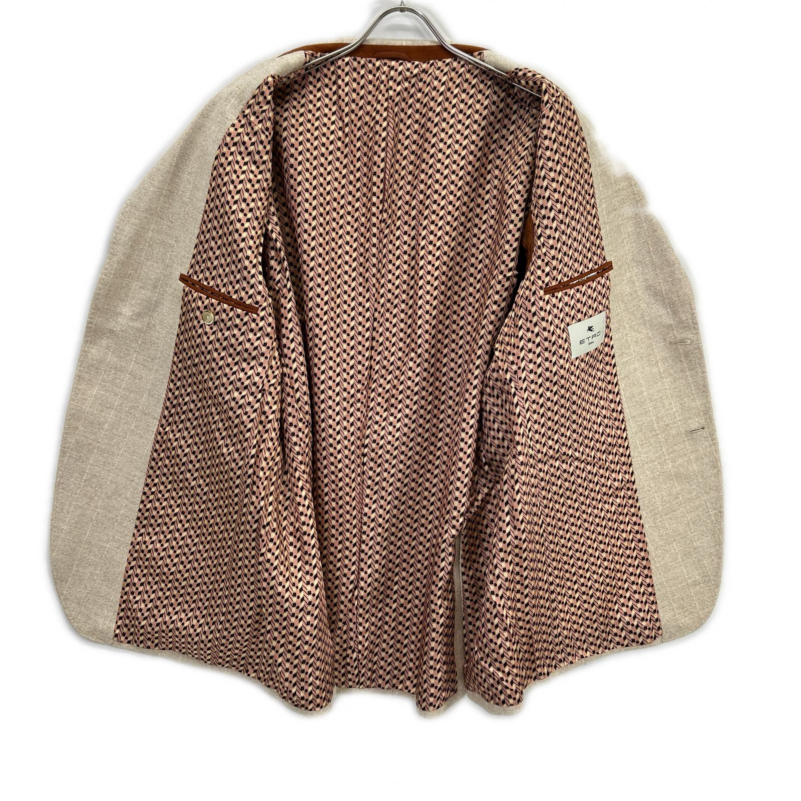 ETRO 232-11807-0021 Beige Alpaca Blend Fully Lined Side Vent 2B Striped Tailored Jacket