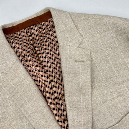 ETRO 232-11807-0021 Beige Alpaca Blend Fully Lined Side Vent 2B Striped Tailored Jacket