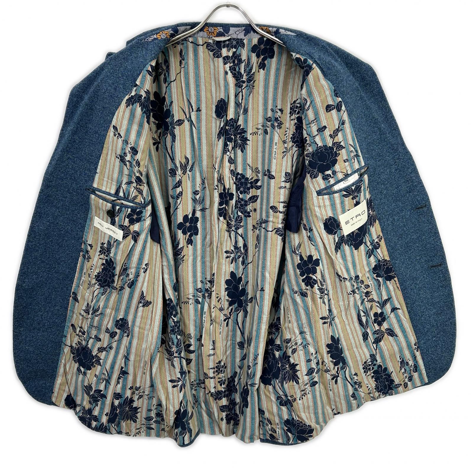 ETRO エトロ 172-1187Q-0109 NEW JERSEY ブルー ウール ボタニカルライニング サイドベンツ2Bテーラードジャケット ジャケット