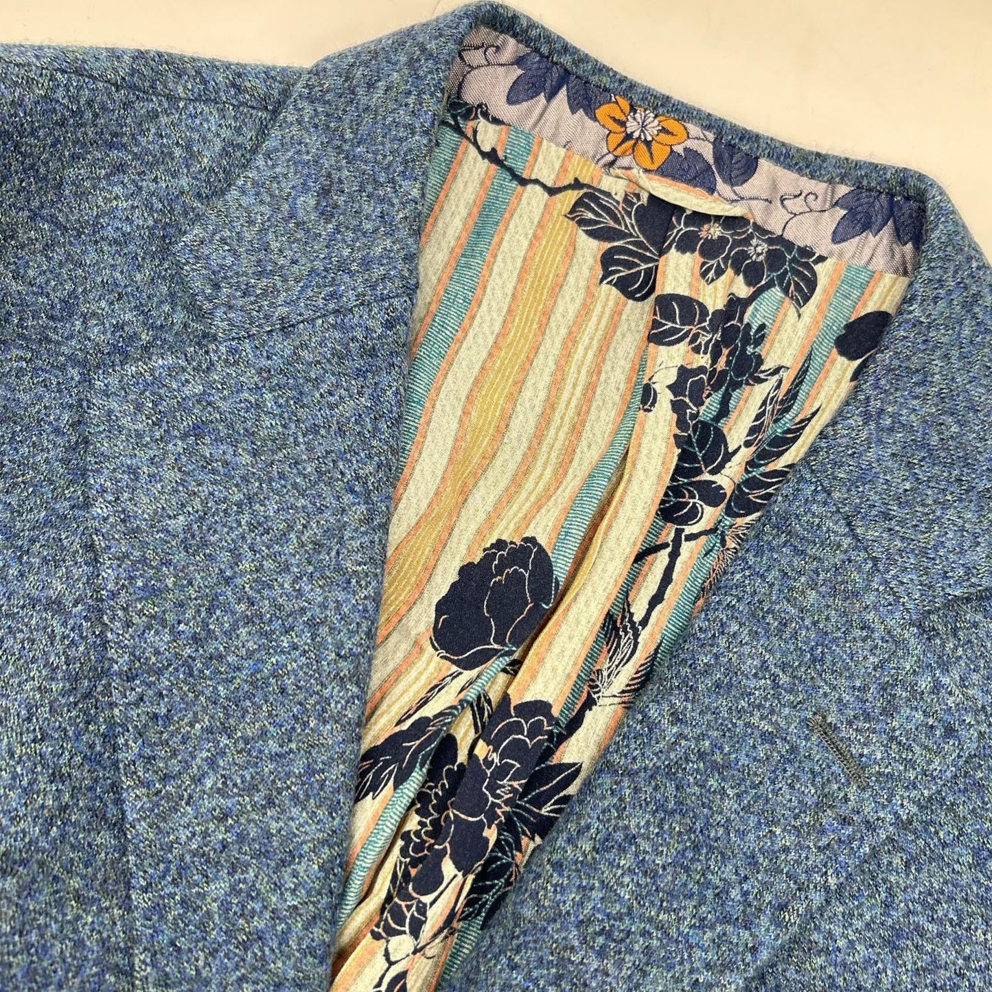 ETRO 艾特罗 172-1187Q-0109 NEW JERSEY 蓝色 羊毛 植物印花衬里 侧开衩两扣西装外套