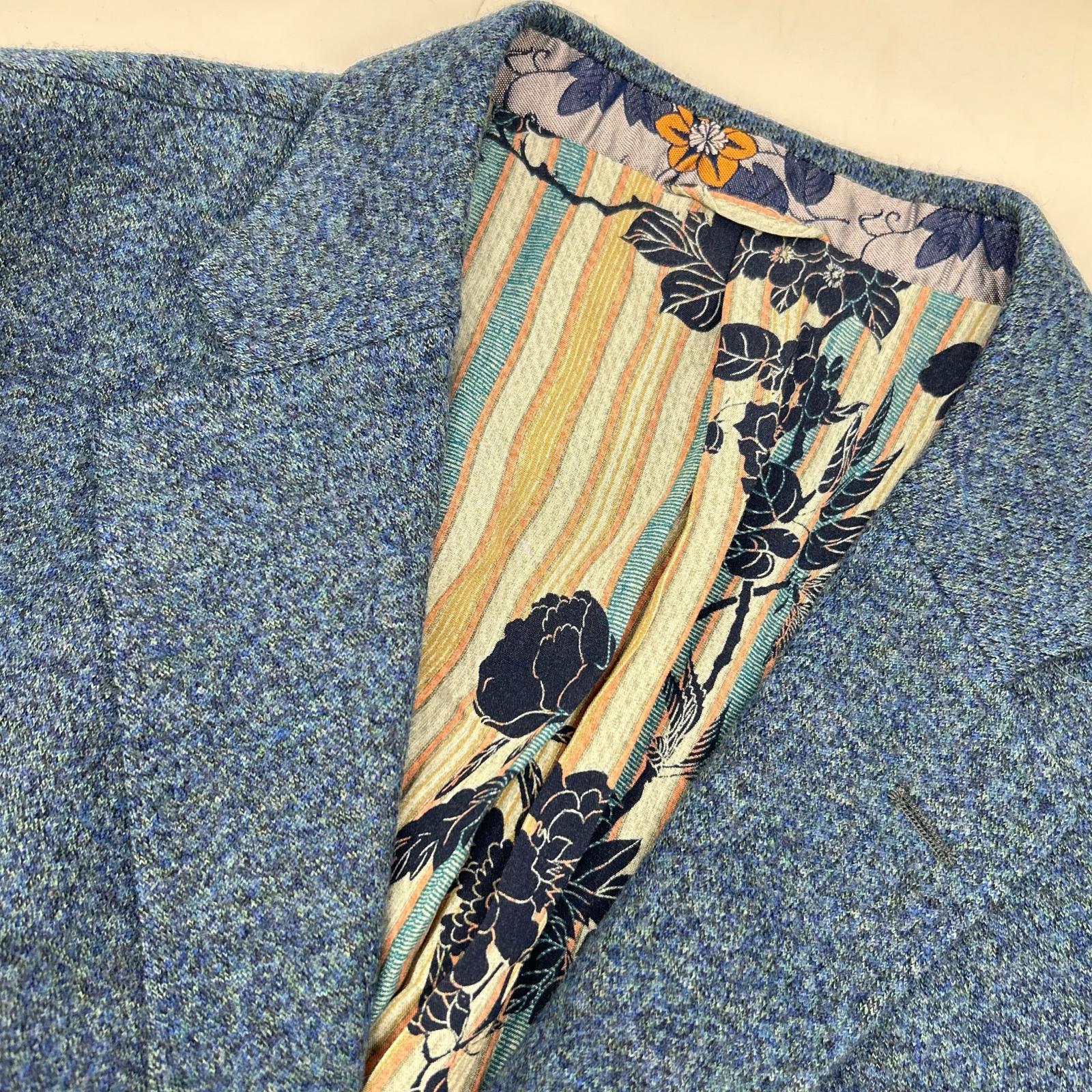 ETRO 艾特罗 172-1187Q-0109 NEW JERSEY 蓝色 羊毛 植物印花衬里 侧开衩两扣西装外套