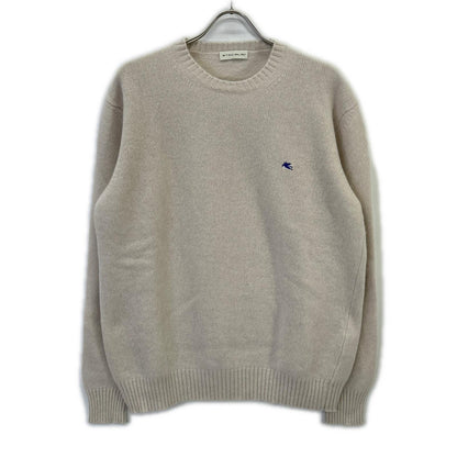 ETRO 201-1M500-9179 Ivory 100% Wool Logo Embroidered Crew Neck Knit Pullover Top