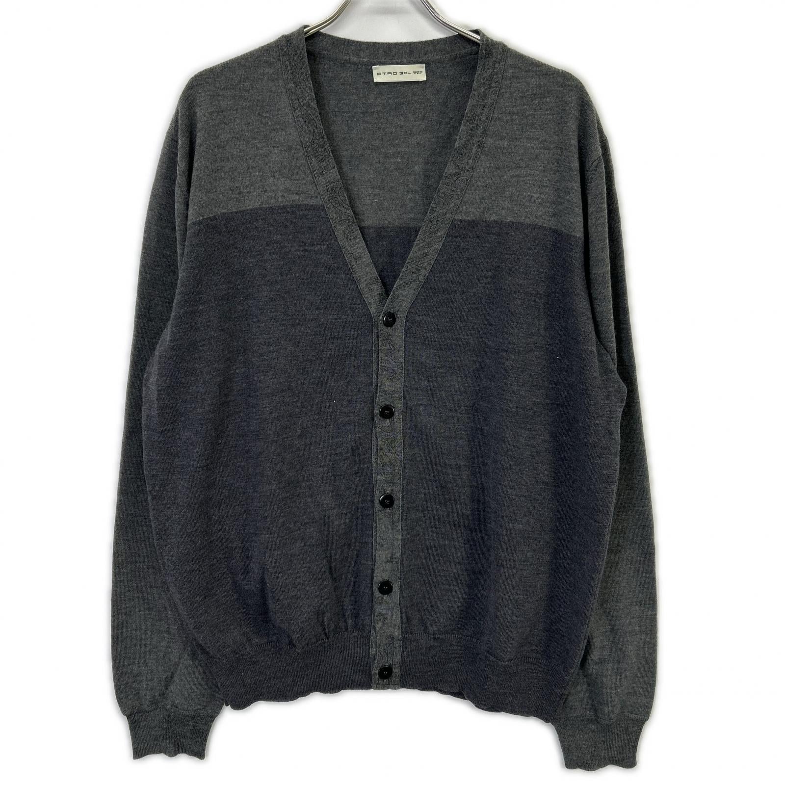 ETRO 艾特罗 172-1M102-9601 灰色 100%羊毛 双色纽扣针织开衫 上衣