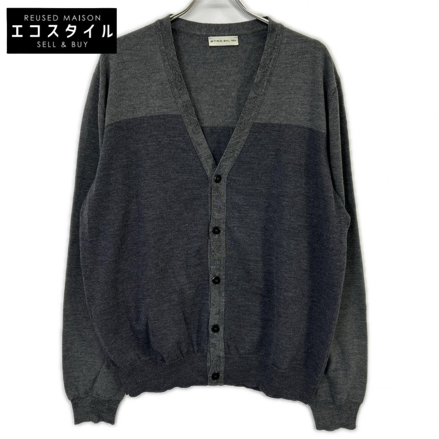 ETRO 艾特罗 172-1M102-9601 灰色 100%羊毛 双色纽扣针织开衫 上衣