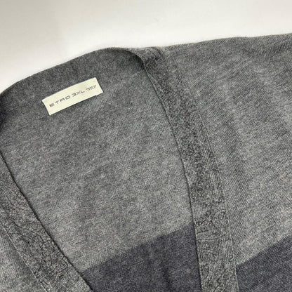 ETRO 艾特罗 172-1M102-9601 灰色 100%羊毛 双色纽扣针织开衫 上衣