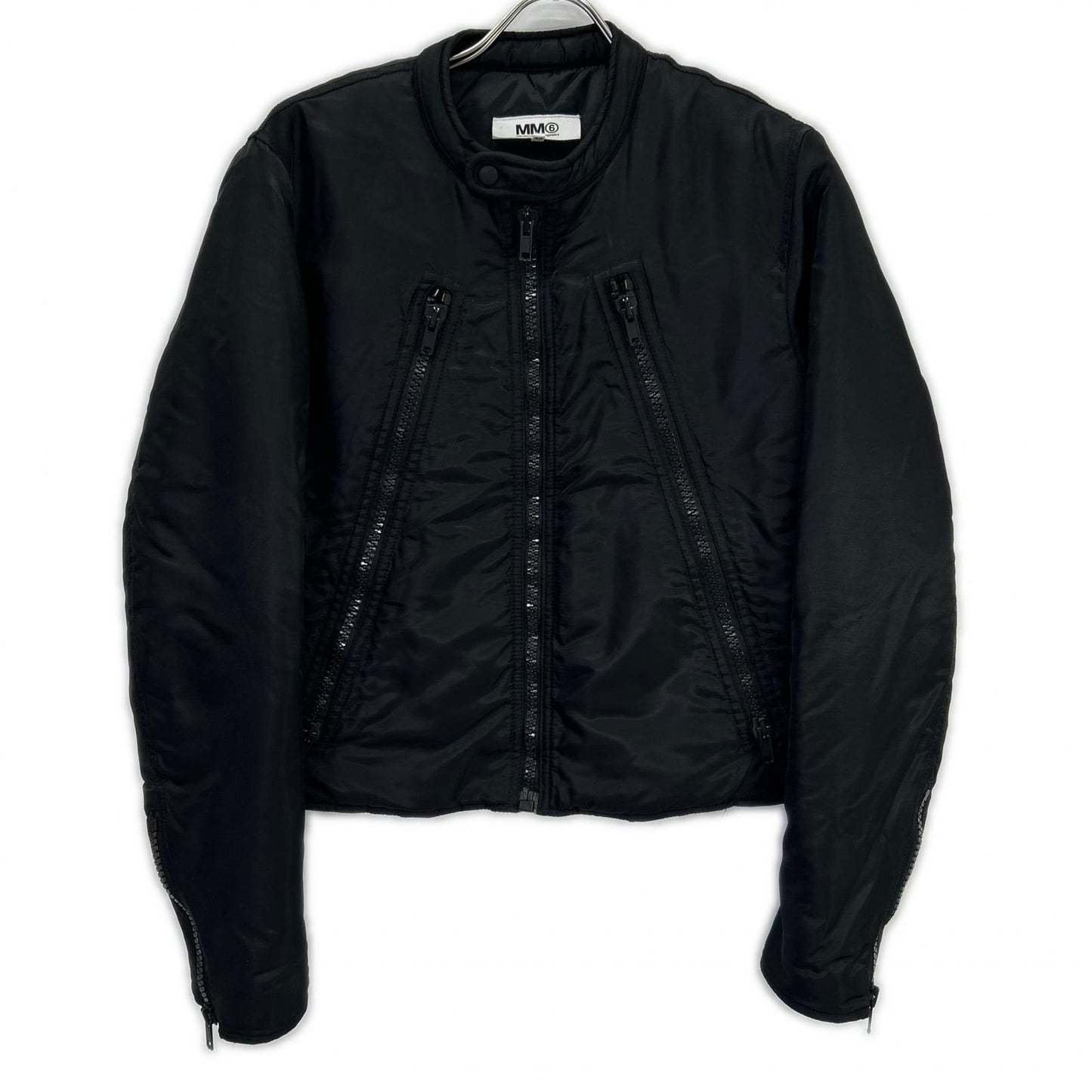 MM6 エムエムシックス S62AN0013 ブラック ナイロン 5ZIP 八の字 パデットライダースジャケット ジャケット