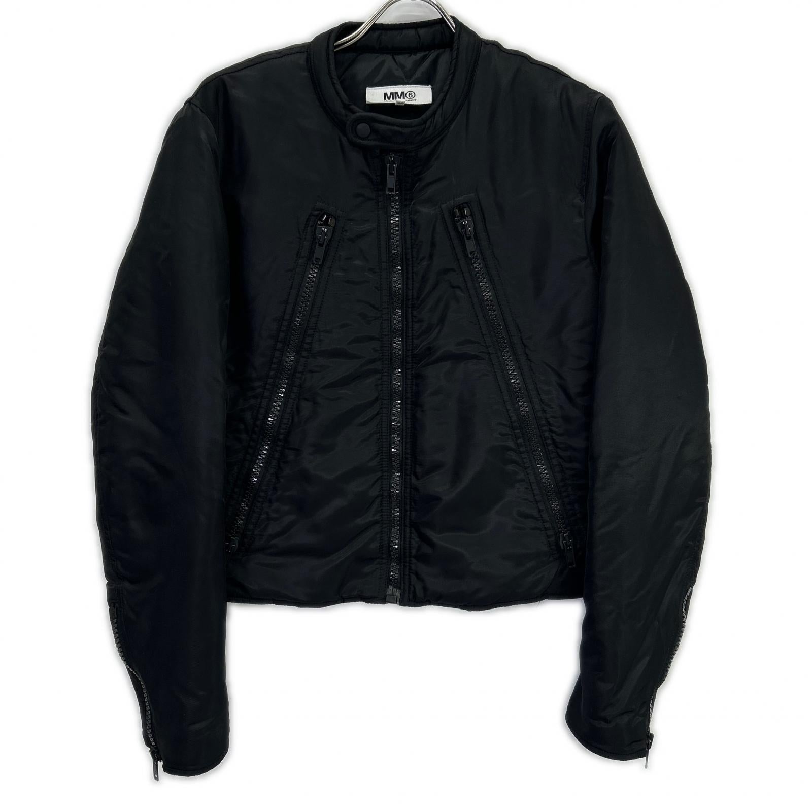 MM6 エムエムシックス S62AN0013 ブラック ナイロン 5ZIP 八の字 パデットライダースジャケット ジャケット