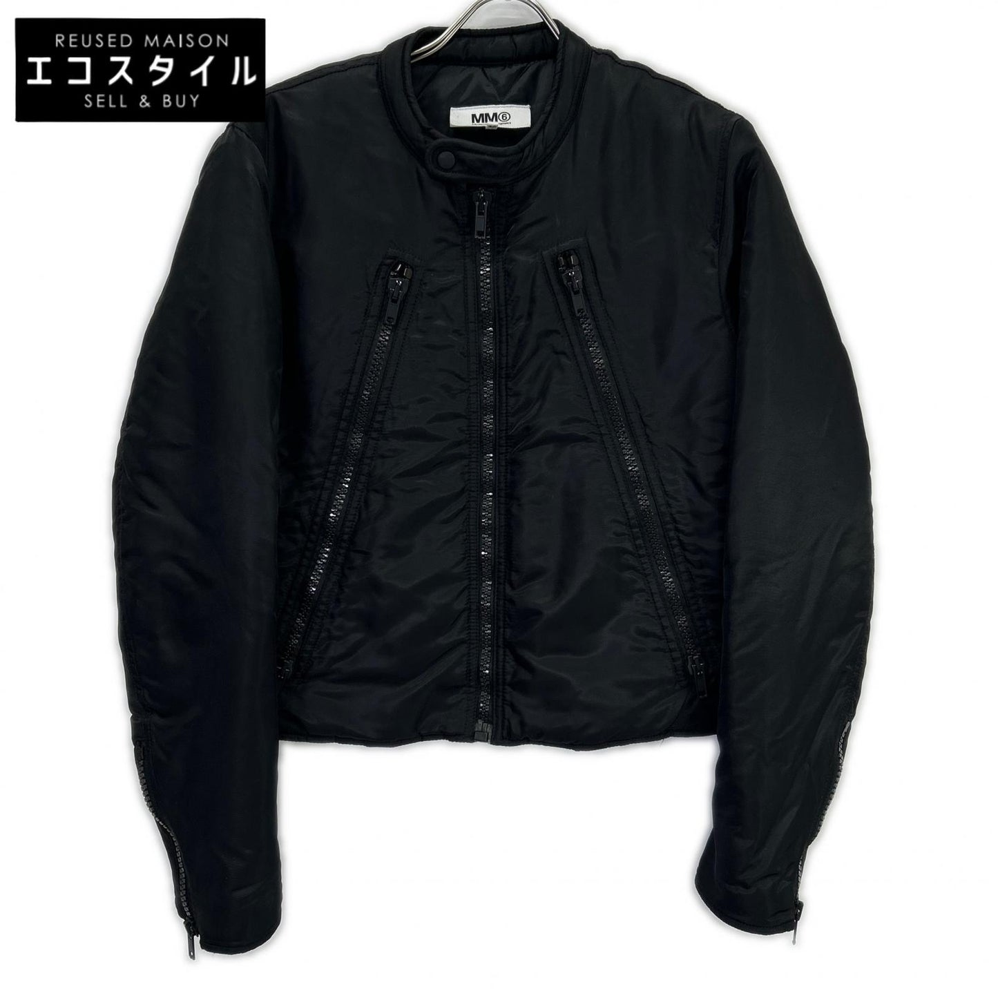 MM6 エムエムシックス S62AN0013 ブラック ナイロン 5ZIP 八の字 パデットライダースジャケット ジャケット