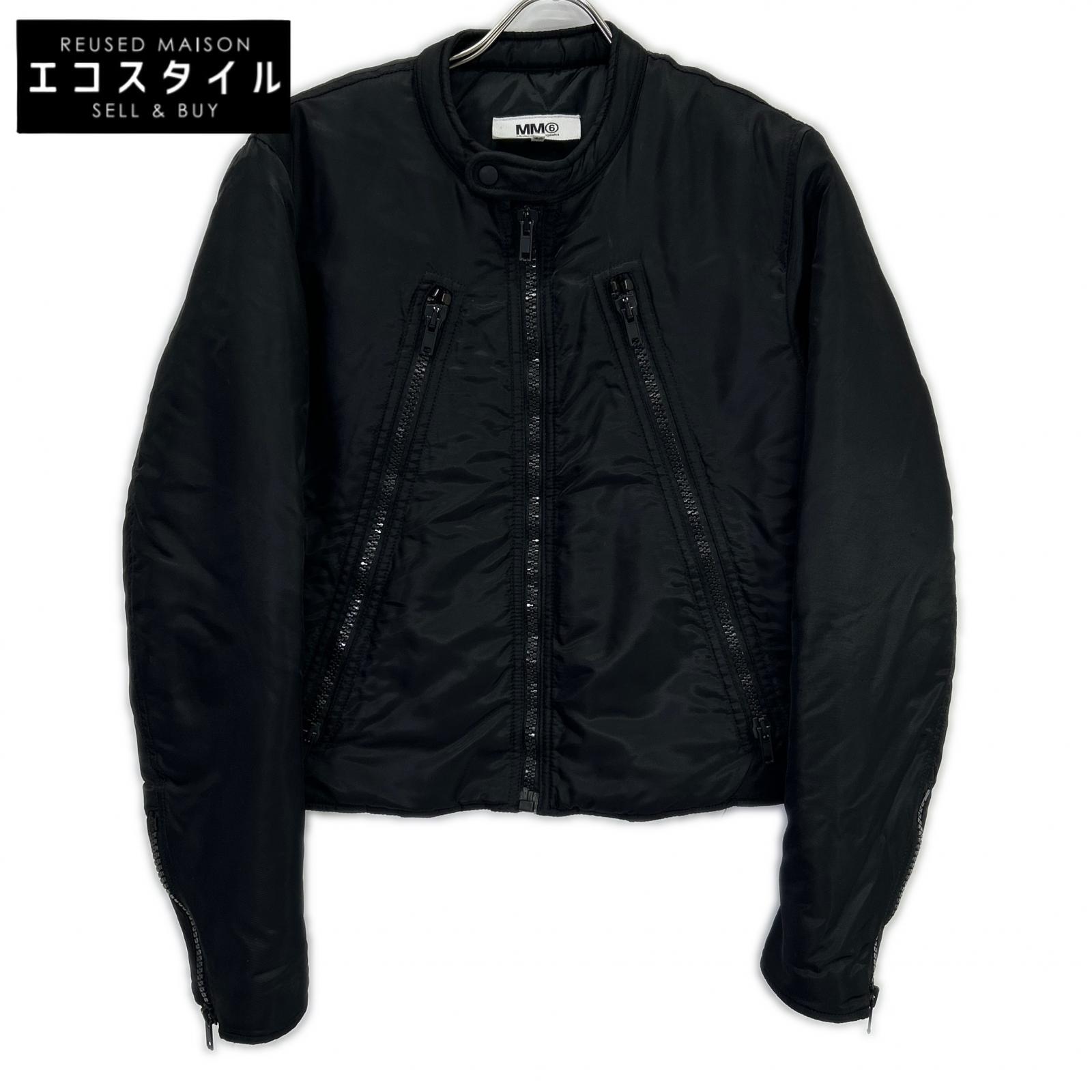 MM6 エムエムシックス S62AN0013 ブラック ナイロン 5ZIP 八の字 パデットライダースジャケット ジャケット