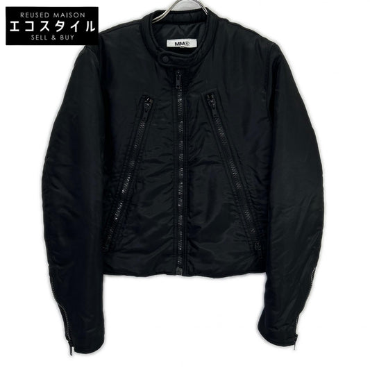 MM6 エムエムシックス S62AN0013 ブラック ナイロン 5ZIP 八の字 パデットライダースジャケット ジャケット