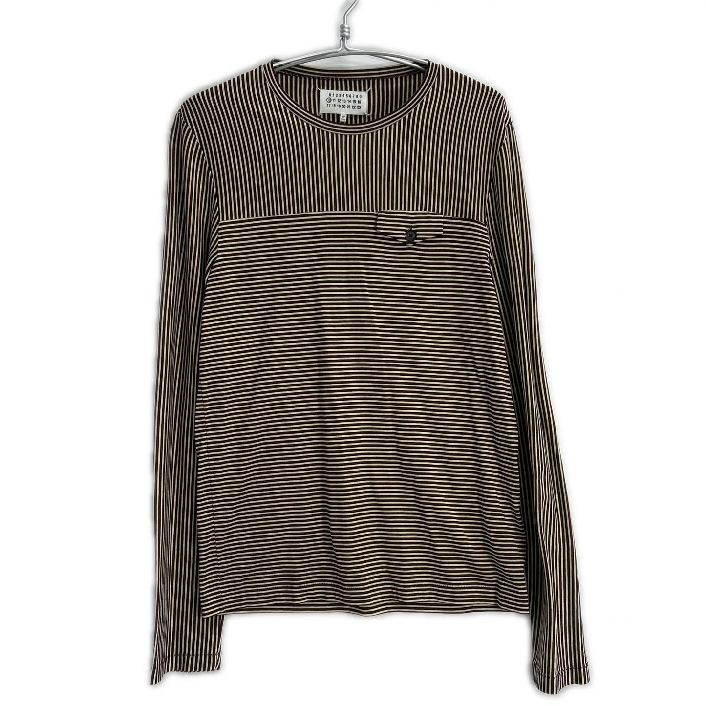 Maison margiela メゾンマルジェラ 17SS S50GC0447 ベージュ×バーガンディ ボーダー ロングスリーブカットソー トップス