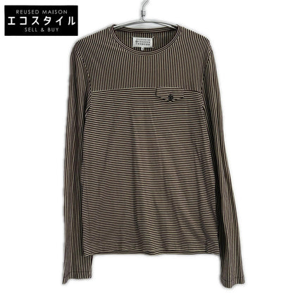 Maison margiela メゾンマルジェラ 17SS S50GC0447 ベージュ×バーガンディ ボーダー ロングスリーブカットソー トップス