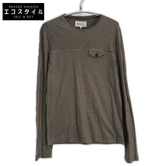Maison margiela メゾンマルジェラ 17SS S50GC0447 ベージュ×バーガンディ ボーダー ロングスリーブカットソー トップス